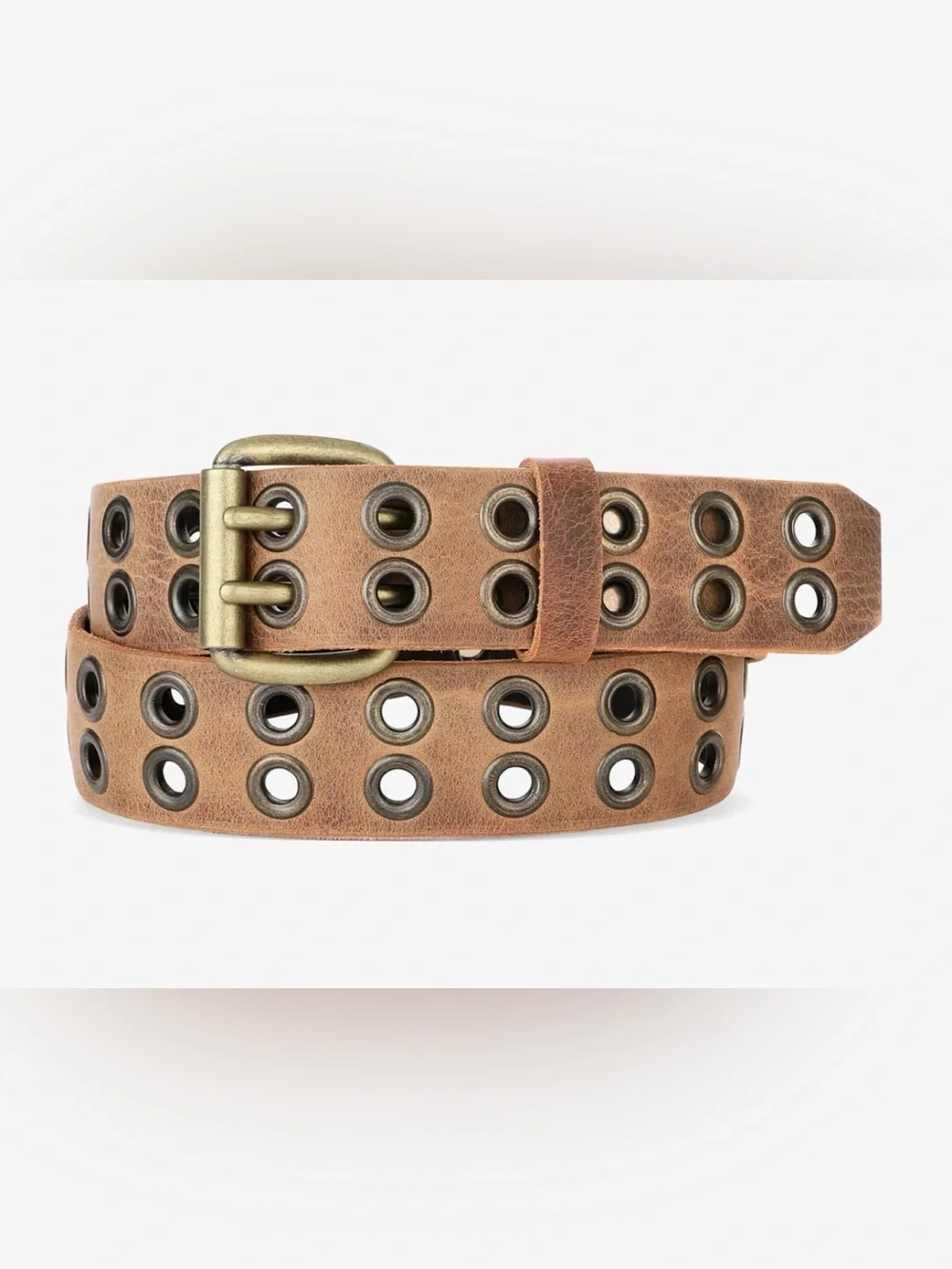 Brave Beltworks Bacca II Double Row Grommet Brown/Tan Leather Belt Boho Festival